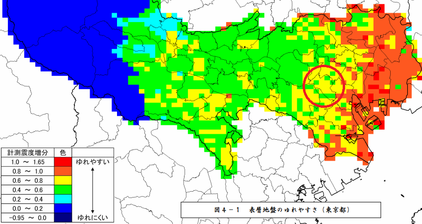東京都表層地盤のゆれやすさマップ