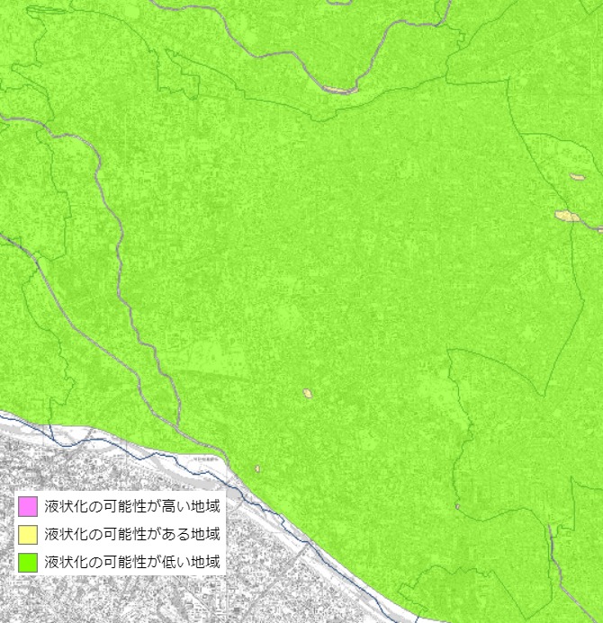 世田谷区の液状化予測図