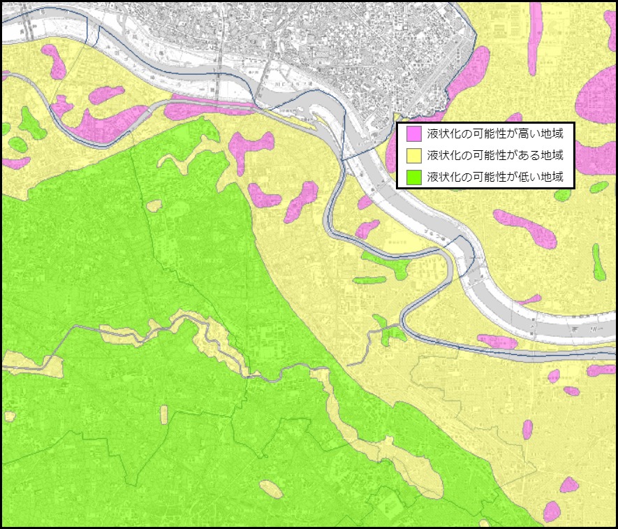 東京都北区の液状化予測図