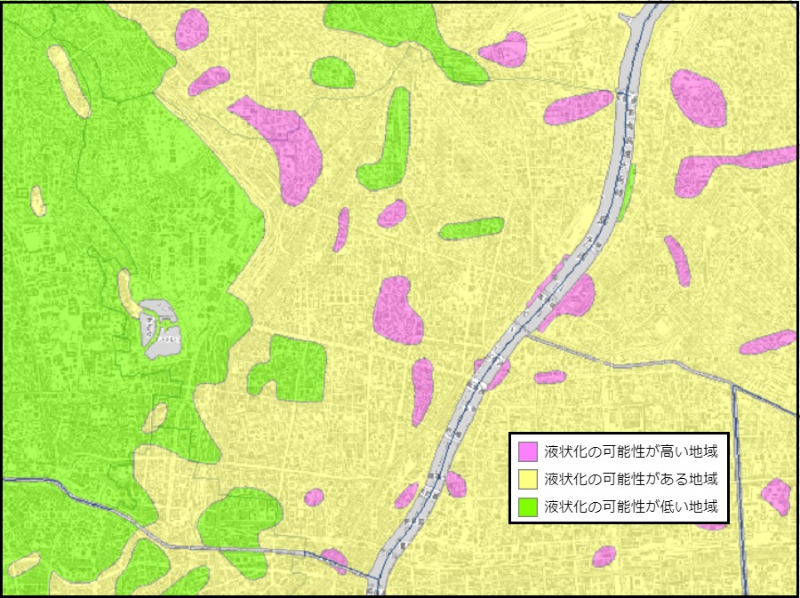 東京都台東区の液状化予測図