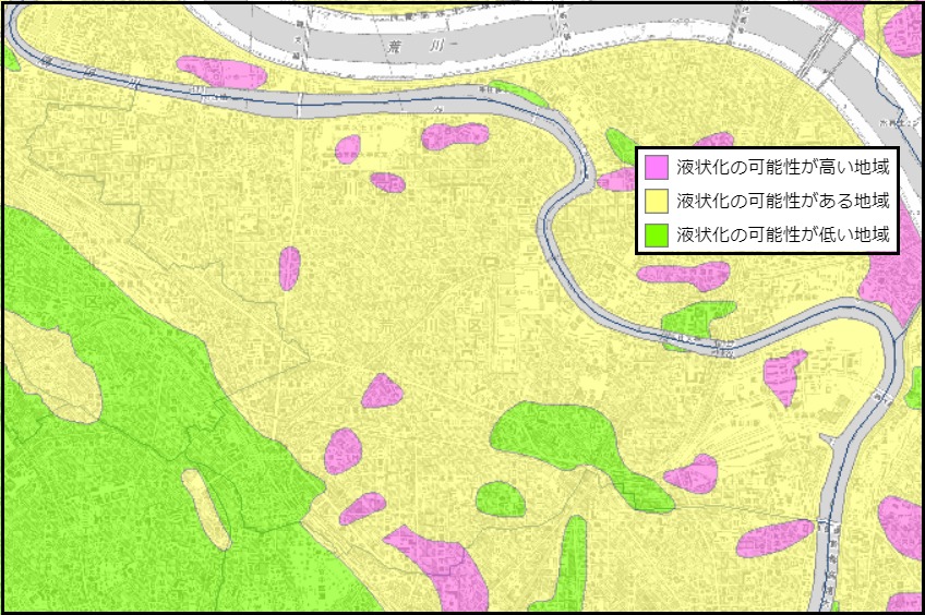 東京都荒川区の液状化予測図
