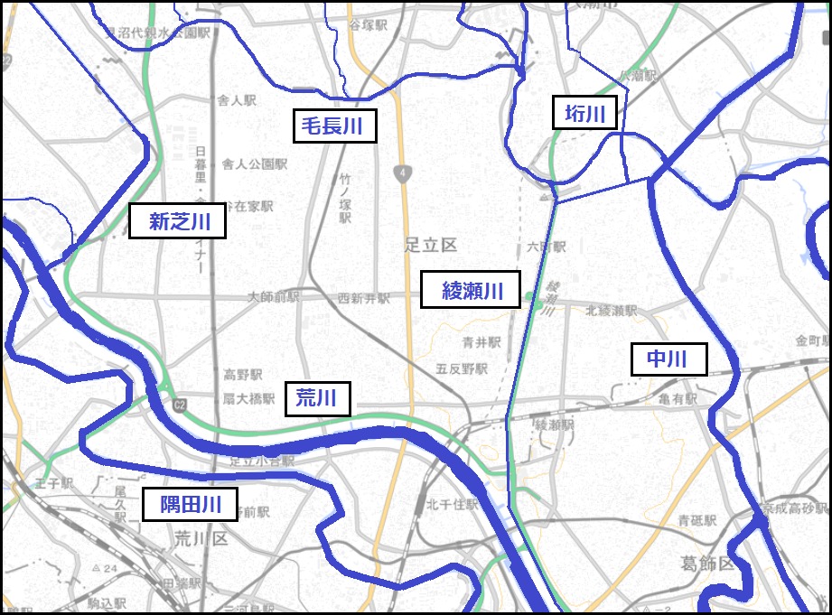 東京都足立区の河川図