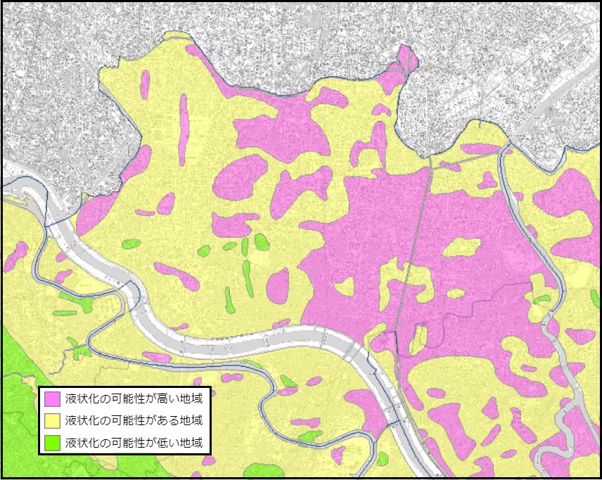 東京都足立区の液状化予測図