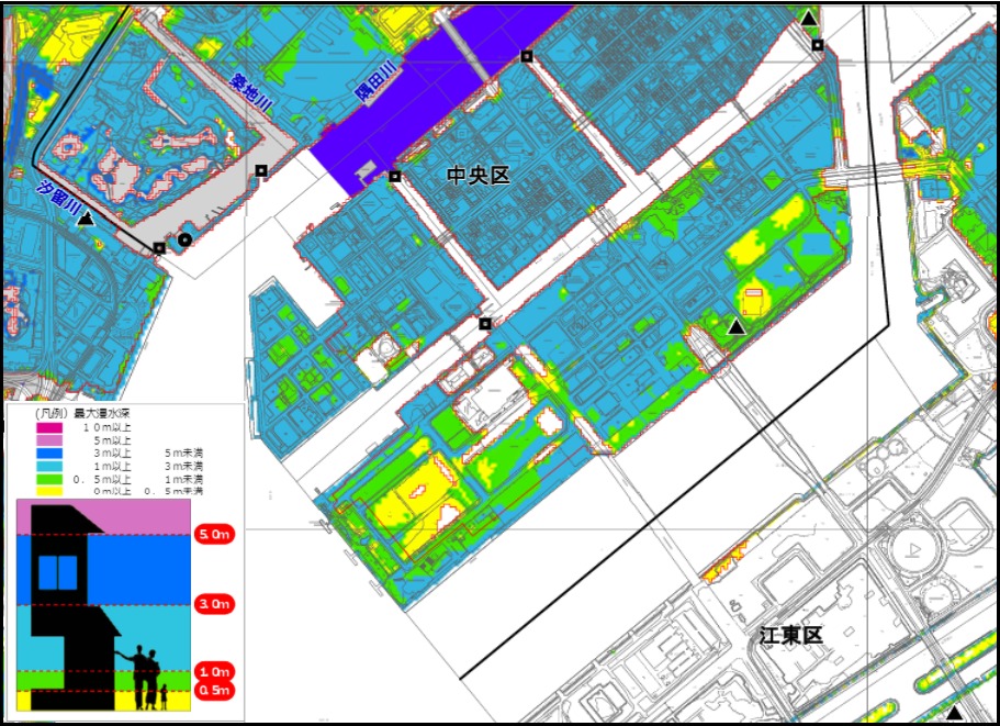 東京都中央区南部の高潮ハザードマップ