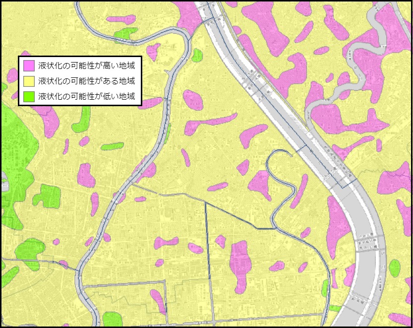 東京都墨田区の液状化予測図