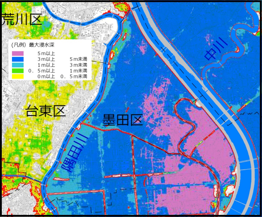 墨田区の高潮浸水想定区域図