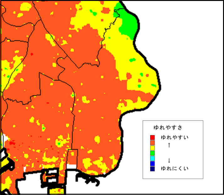 東京都江戸川区の地震揺れやすさマップ