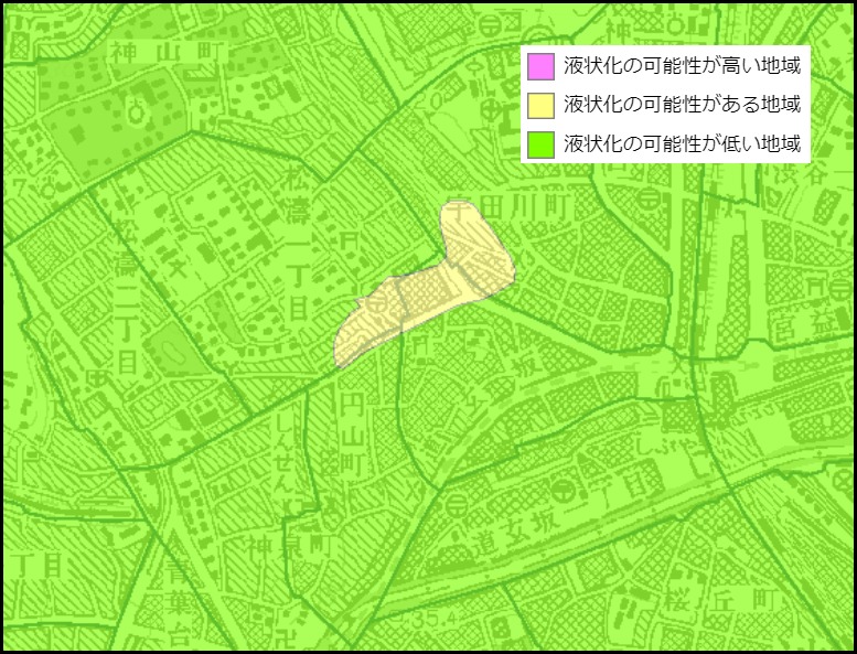 渋谷区松濤１丁目の液状化予測図