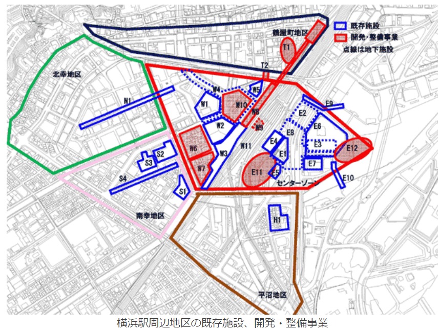 横浜駅周辺地区の既存施設、開発、整備事業