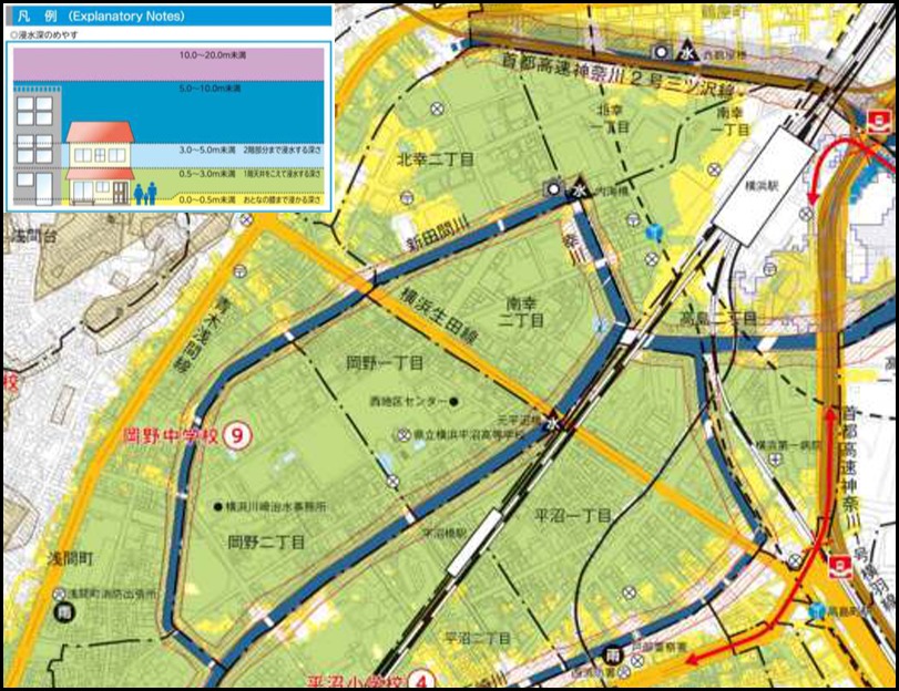 横浜市　洪水ハザードマップ（西区）想定最大規模