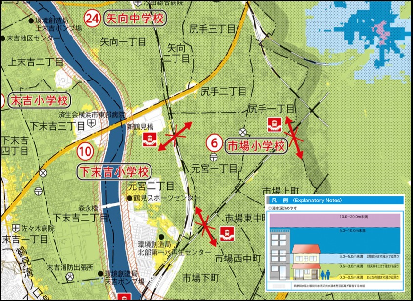引用：横浜市　洪水ハザードマップ（鶴見区）想定最大規模