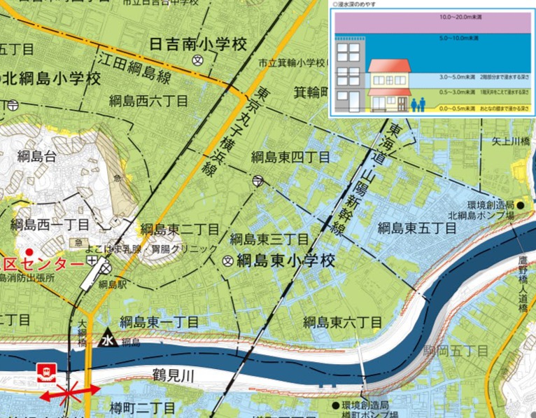 横浜市洪水ハザードマップ（港北区）想定最大規模