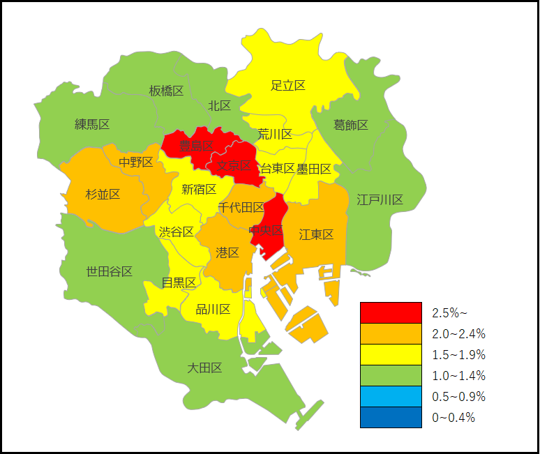 令和４年東京２３区地価上昇率マップ