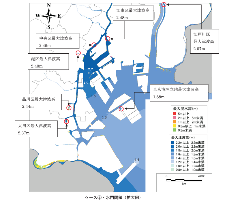 南海トラフ巨大地震の東京都の津波被害想定（水門閉鎖）