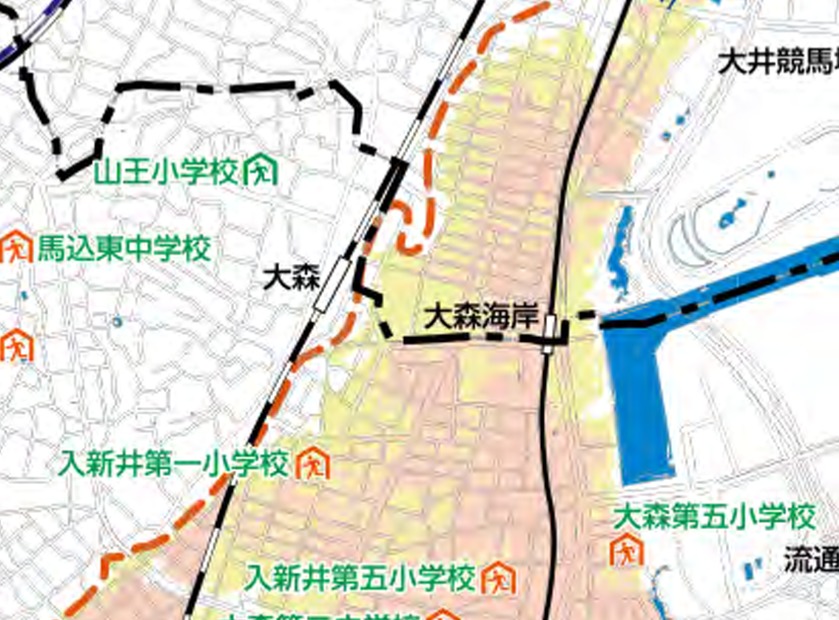 大田区大森北周辺の水害ハザードマップ