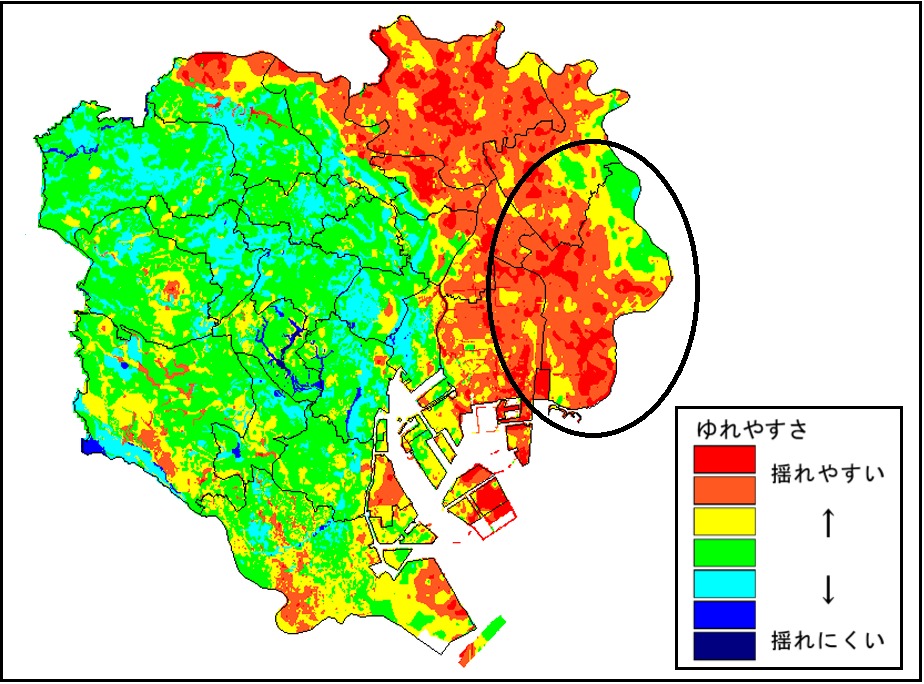 東京２３区地震揺れやすさマップ