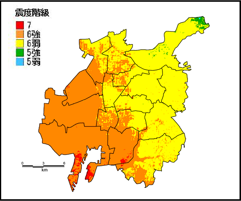 名古屋市の南海トラフ巨大地震の被害想定（震度分布）