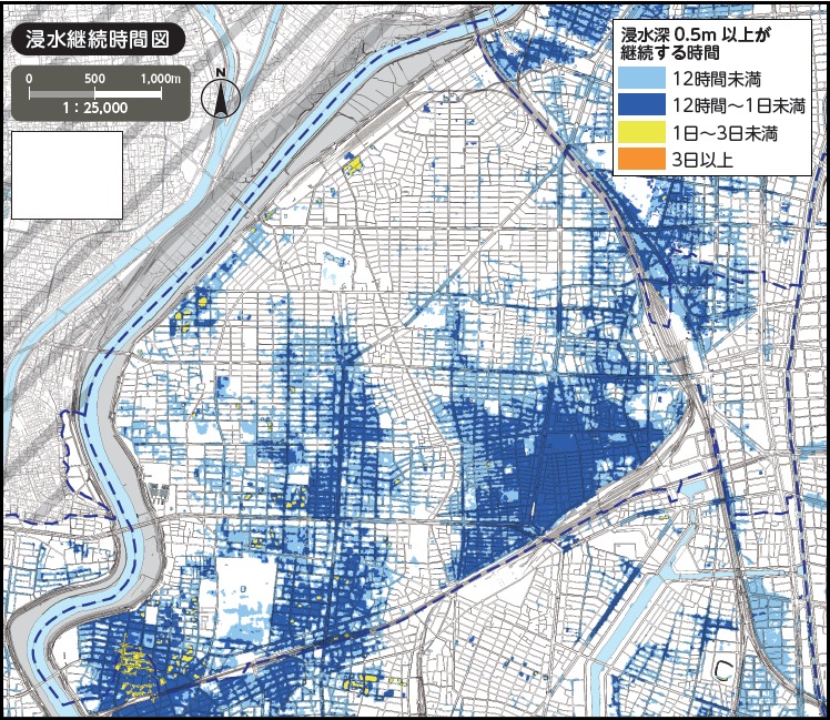 名古屋市中村区内水ハザードマップ（浸水継続時間）