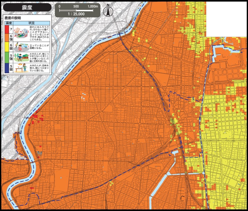 名古屋市中村区の地震ハザードマップ（震度）