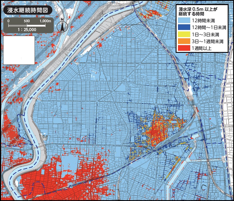名古屋市中村区高潮ハザードマップ（浸水継続時間）
