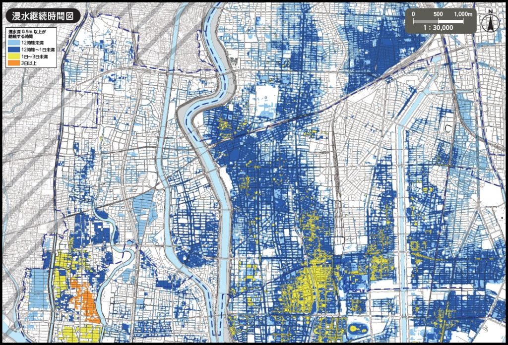名古屋市中川区内水ハザードマップ（浸水継続時間）