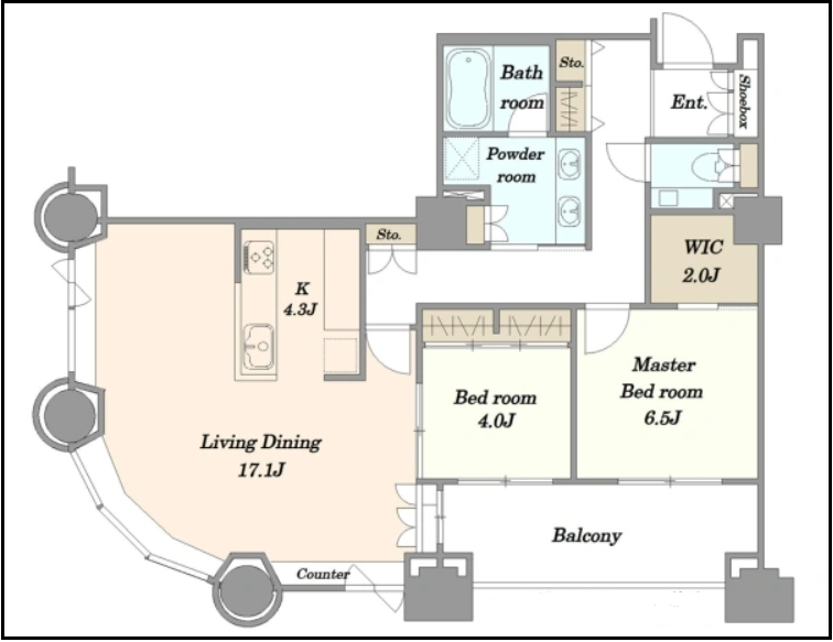 廊下が家の端にあり、廊下が長いマンションの間取り