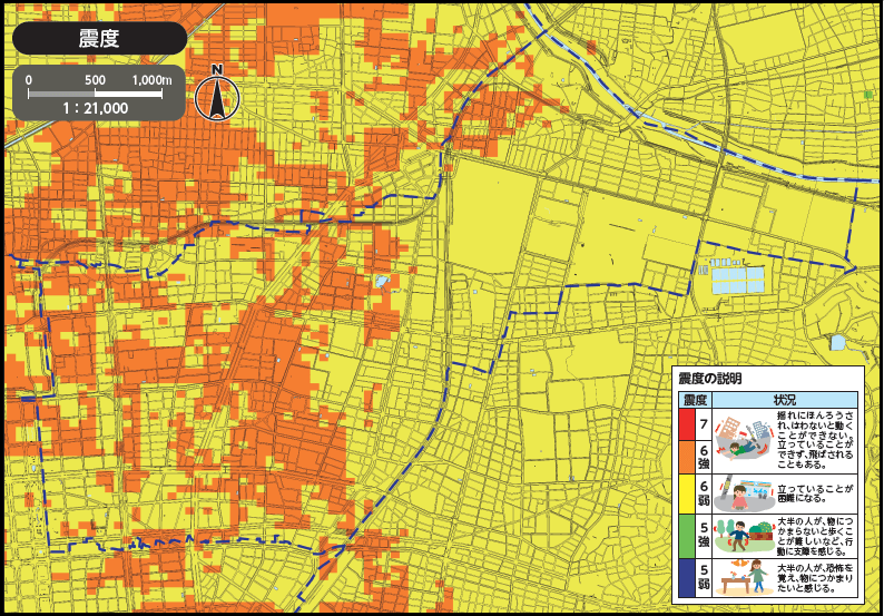 名古屋市東区の地震ハザードマップ（震度）