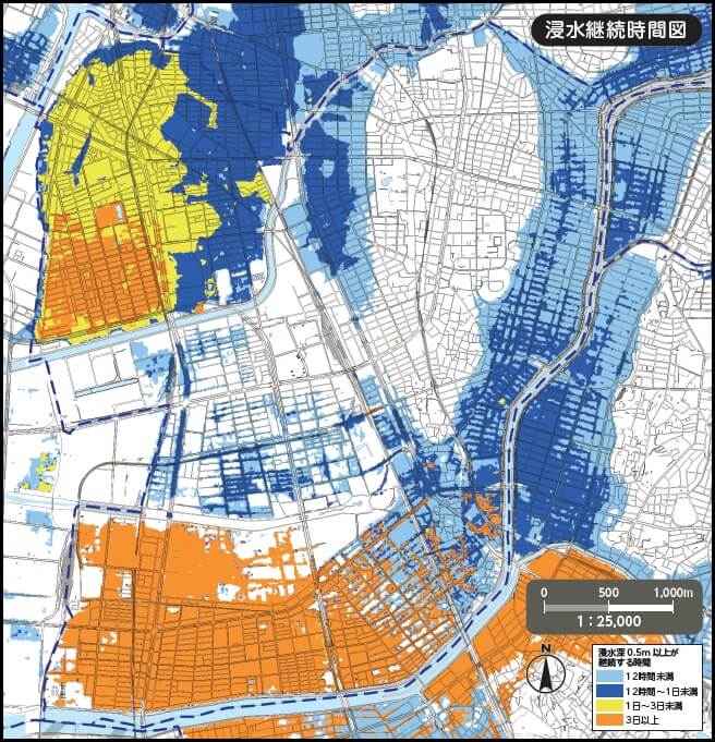 名古屋市南区内水ハザードマップ（浸水継続時間）