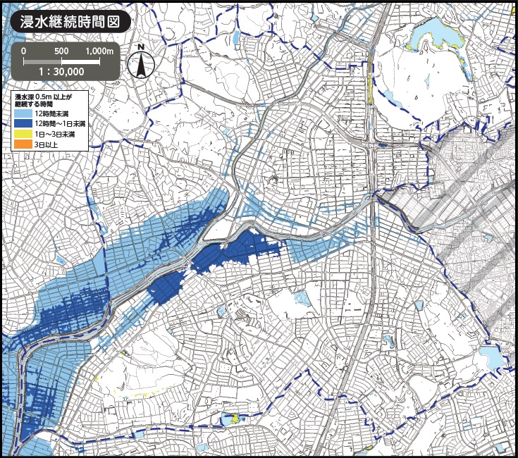名古屋市天白区内水ハザードマップ（浸水継続時間）
