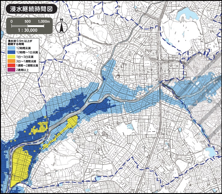 名古屋市天白区洪水ハザードマップ（浸水継続時間）