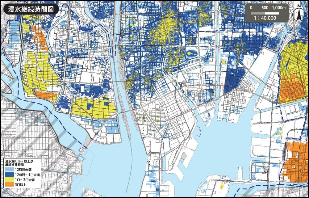 名古屋市港区内水ハザードマップ（浸水継続時間）