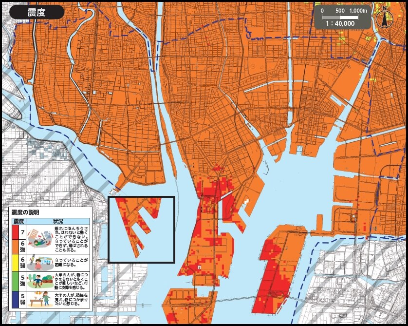 名古屋市港区の地震ハザードマップ（震度）