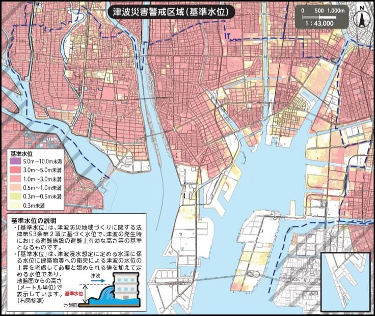 名古屋市港区 津波ハザードマップ（浸水深）