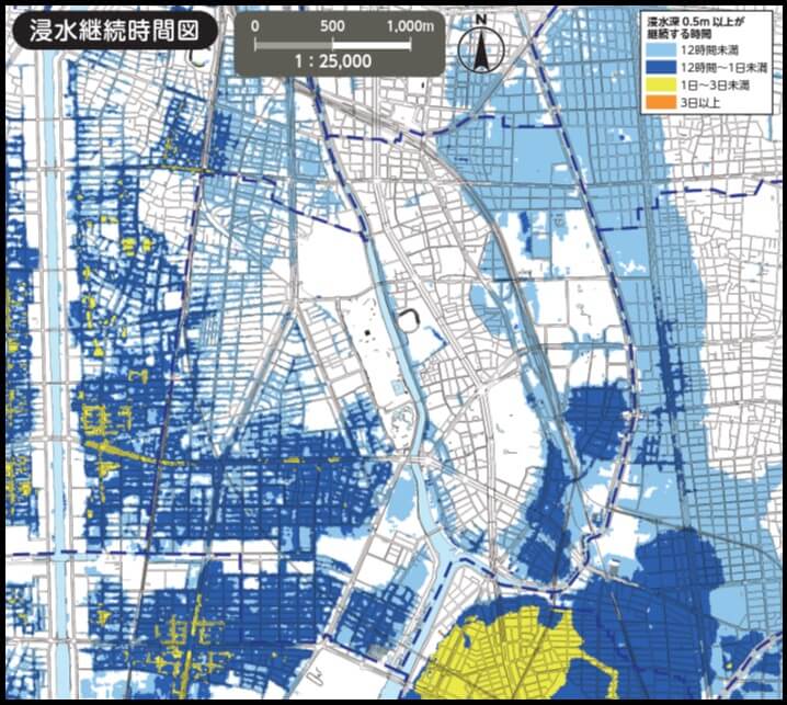 名古屋市熱田区内水ハザードマップ（浸水継続時間）