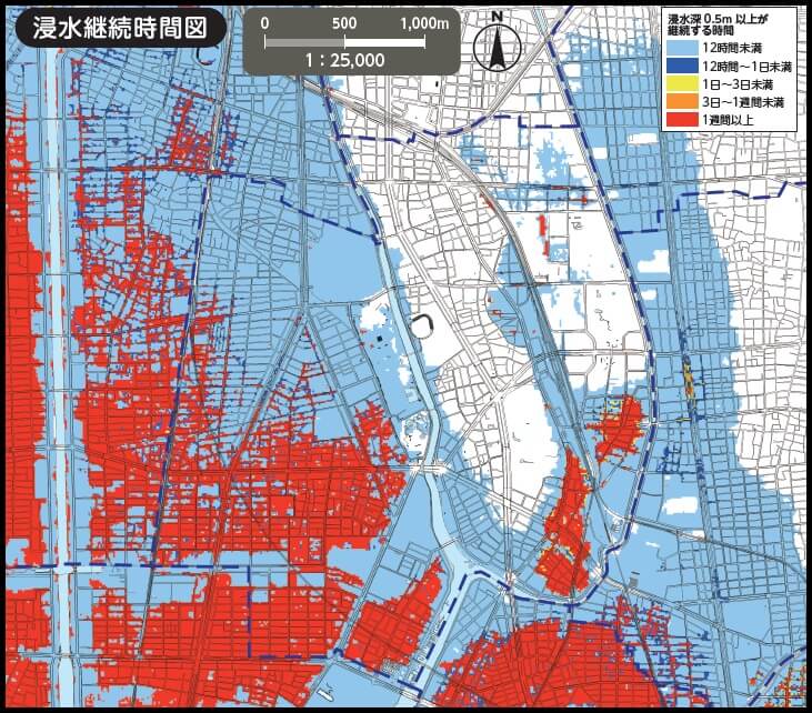 名古屋市熱田区高潮ハザードマップ（浸水継続時間）