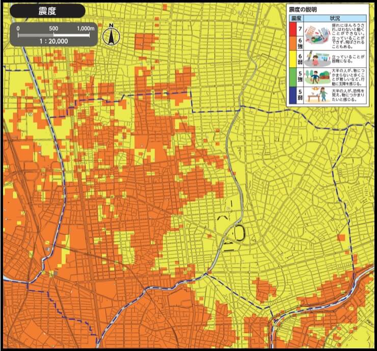 名古屋市瑞穂区の地震ハザードマップ（震度）
