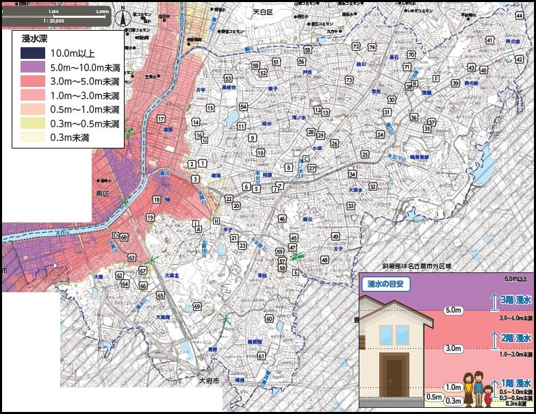 名古屋市緑区高潮ハザードマップ（浸水深）