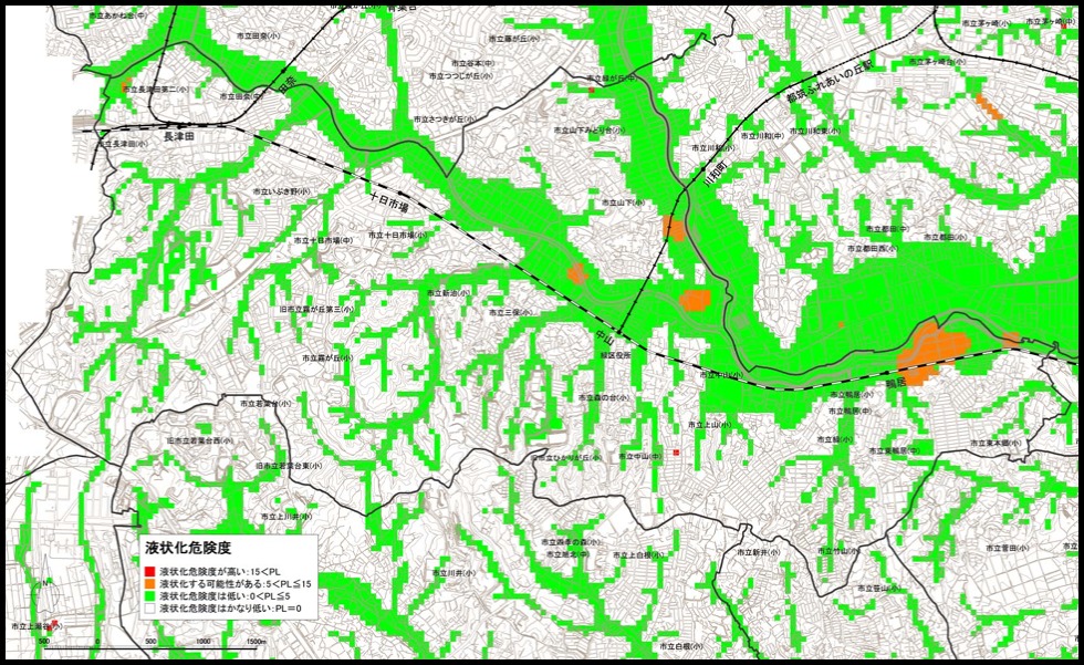 横浜市緑区の液状化ハザードマップ