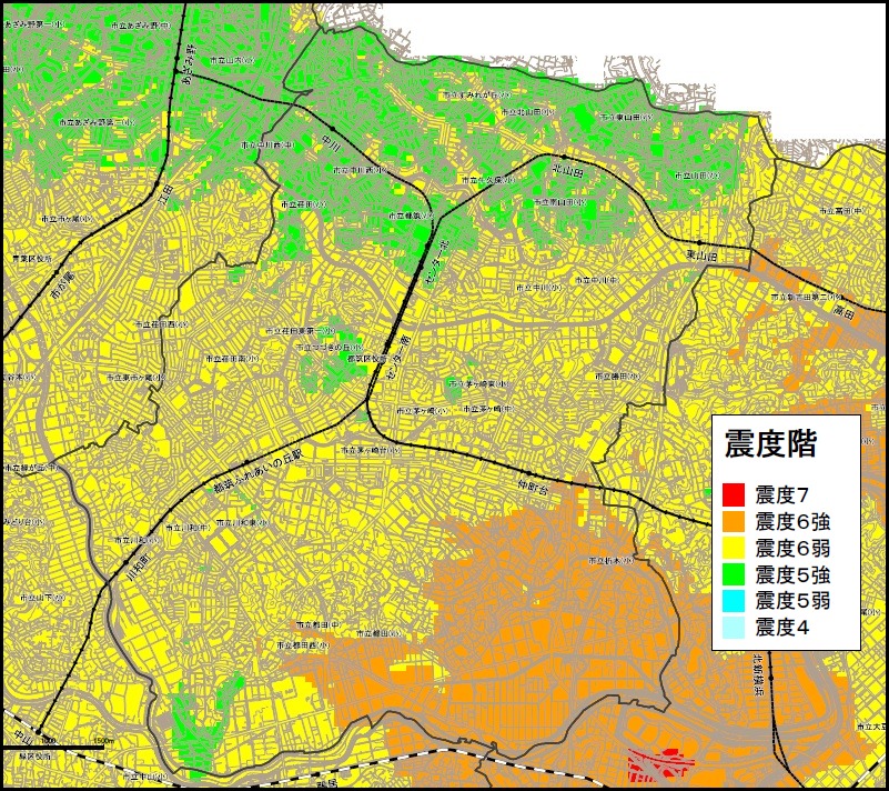 横浜市都筑区の地震ハザードマップ