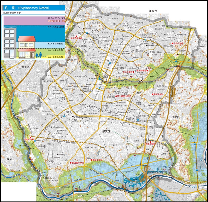 横浜市都筑区の洪水ハザードマップ