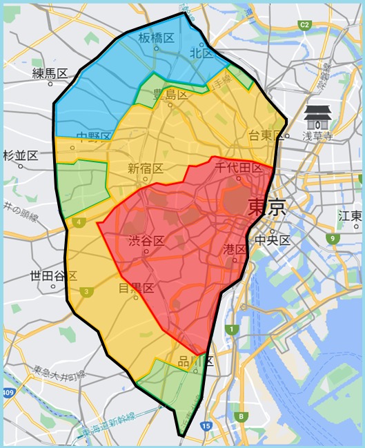 東京23区おすすめエリア色別価格帯マップ
