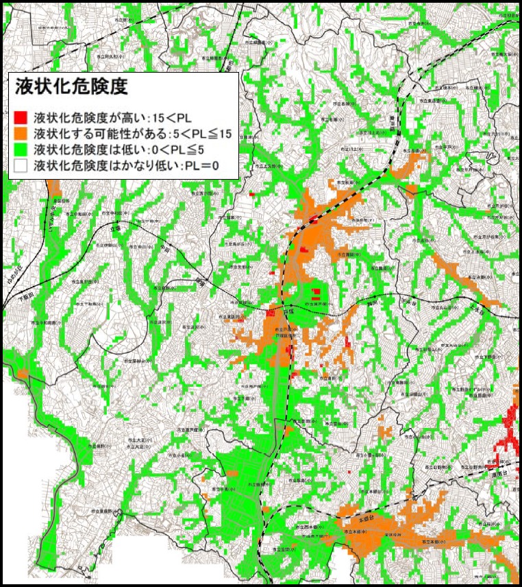 横浜市戸塚区の液状化ハザードマップ