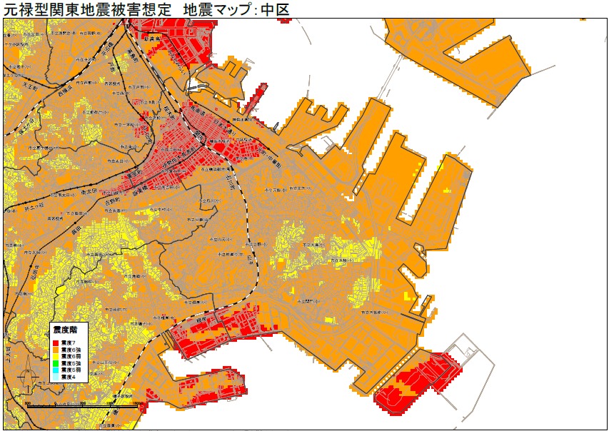 横浜市中区の地震ハザードマップ