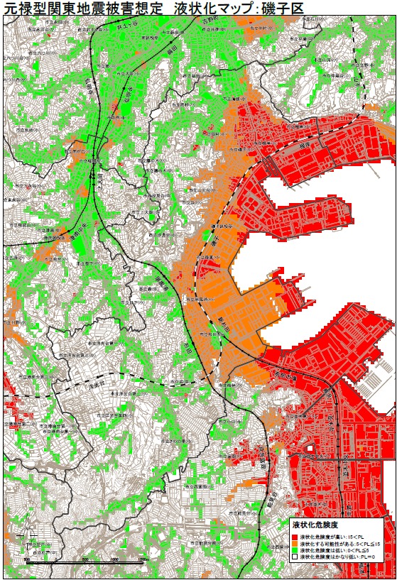 横浜市磯子区の液状化ハザードマップ