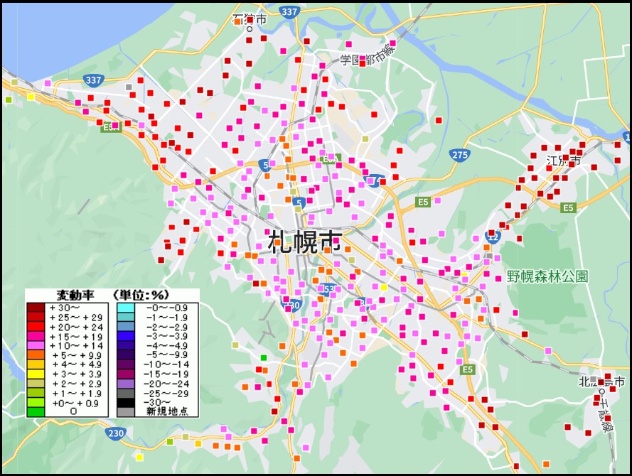 札幌市地価上昇率マップ（2023）