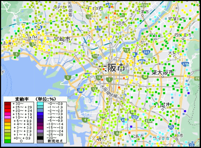 大阪市地価上昇率マップ（2023）