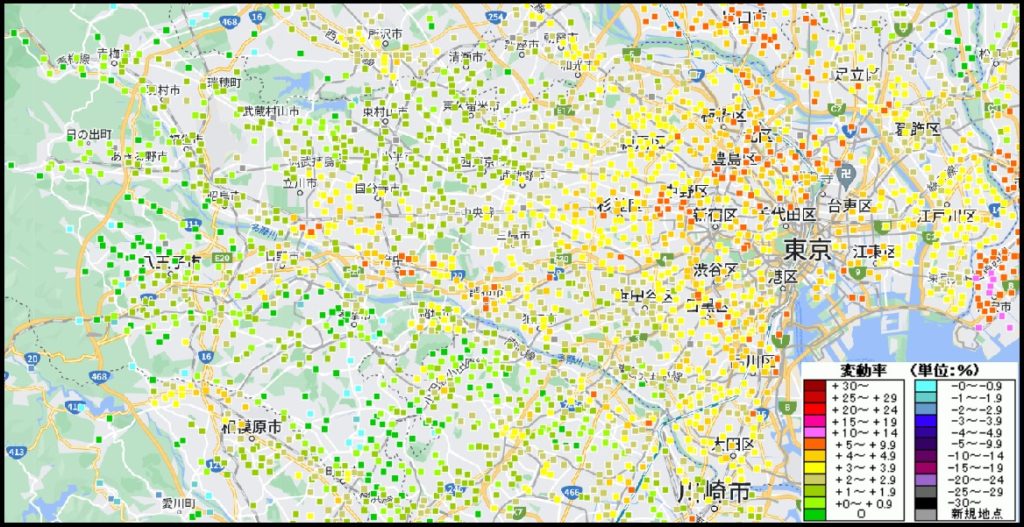 東京都市地価上昇率マップ（2023）