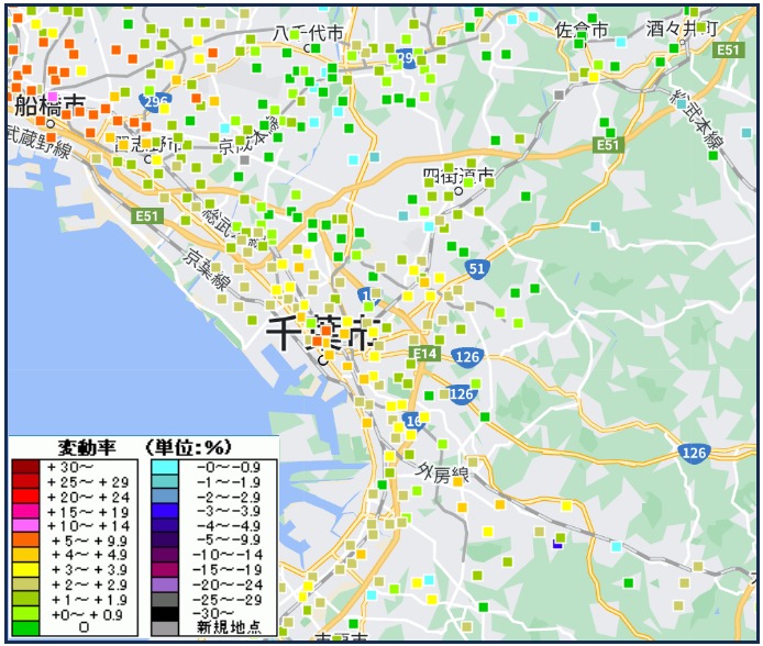 千葉市地価上昇率マップ（2023）